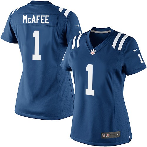 Women's Limited Pat McAfee Nike Jersey Royal Blue Home - #1 NFL Indianapolis Colts